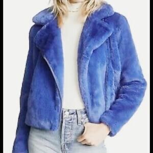K. Zell Paris Blue Faux Fur Plush Jacket Mob Wife Small